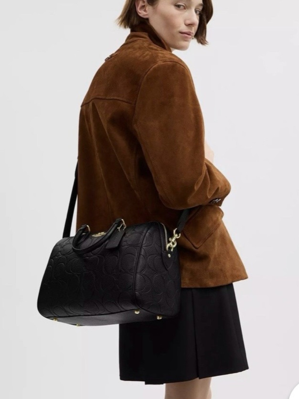 Coach Rowan Large Satchel Bag In Signature Leather CEW02 BLACK Gold NWT - Picture 5 of 7